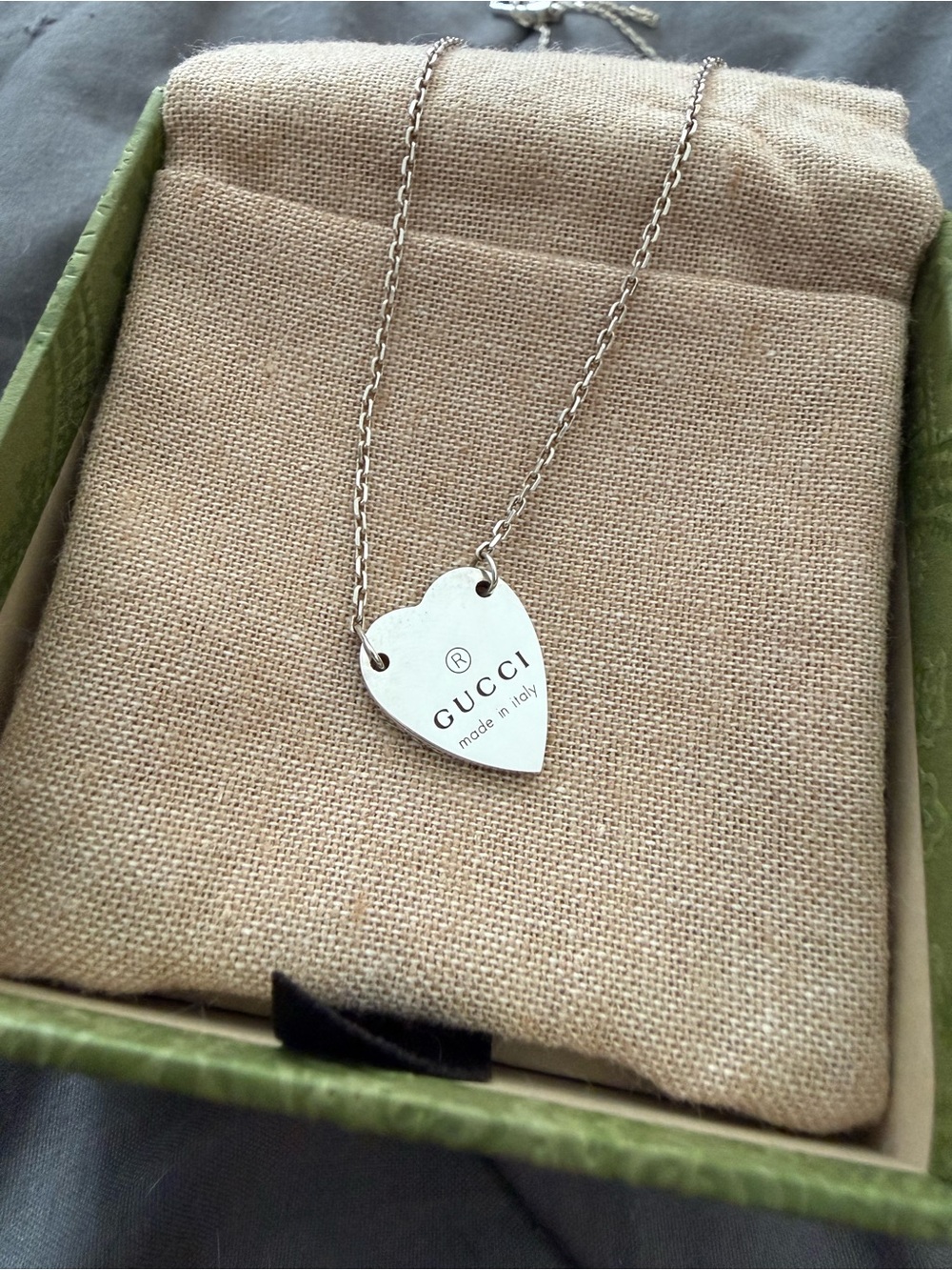 Gucci Silver Heart Pendant Necklace - Polished Silver Tone